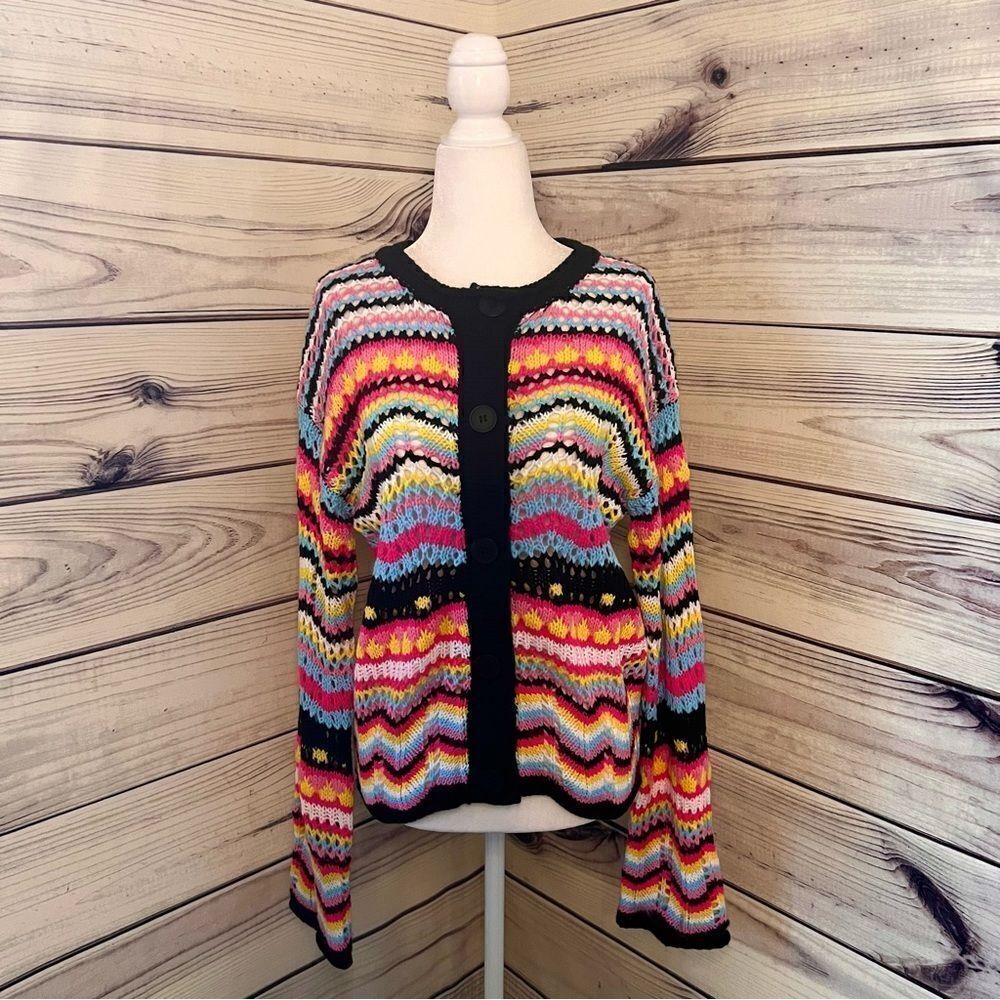 C+d+m Colorful Patterned Knit Button Down Cardigan